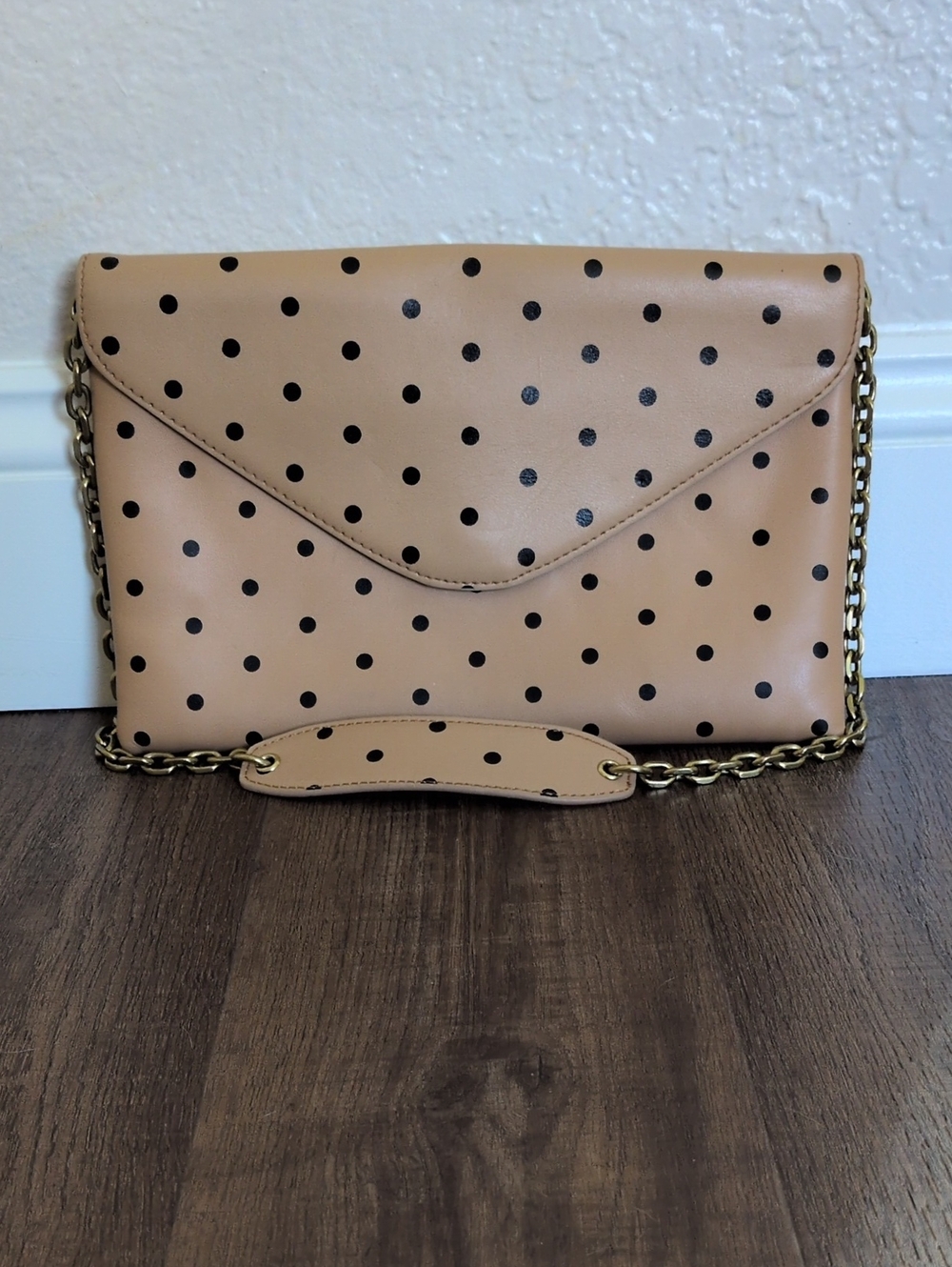 J Crew Polka Dot Tan Envelope Crossbody Bag